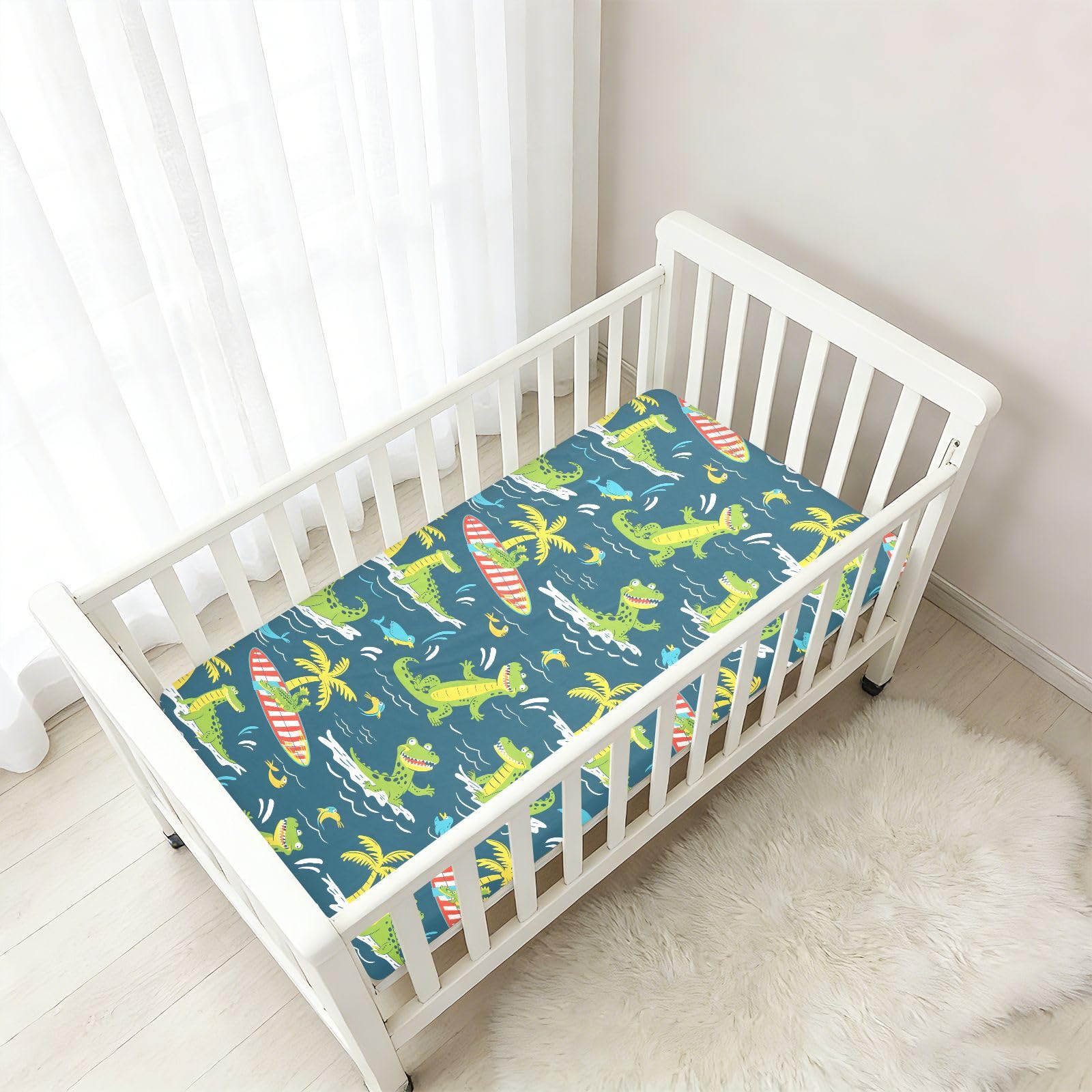 Crocodile Surfer Babybettlaken für Jungen und Mädchen, weiche Kleinkind-Matratze, Spannbetttuch, 71,1 x 132,1 cm