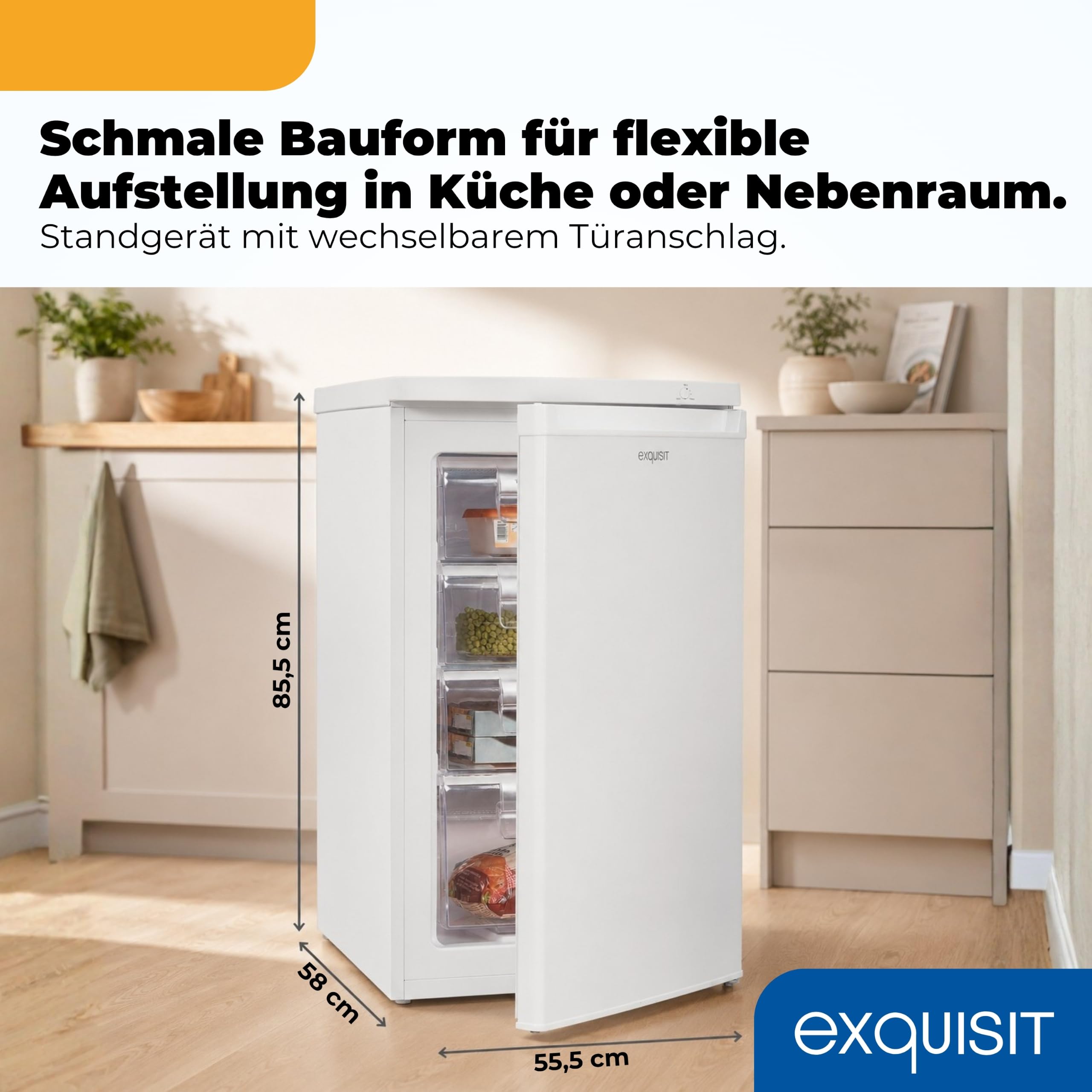 Exquisit GS512-040E Gefrierschrank 91 l Tiefkühlschrank Weiß Kompakter Freezer 4-Sterne-Gefrierfach