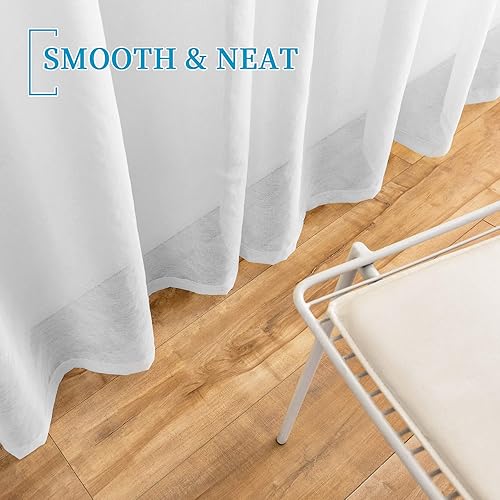 Miniatura 6 de Anjee Juego de 4 paneles de cortinas traslúcidas blancas de 63 pulgadas de largo, cortinas de gasa semitransparentes con bolsillo para cortinero,
