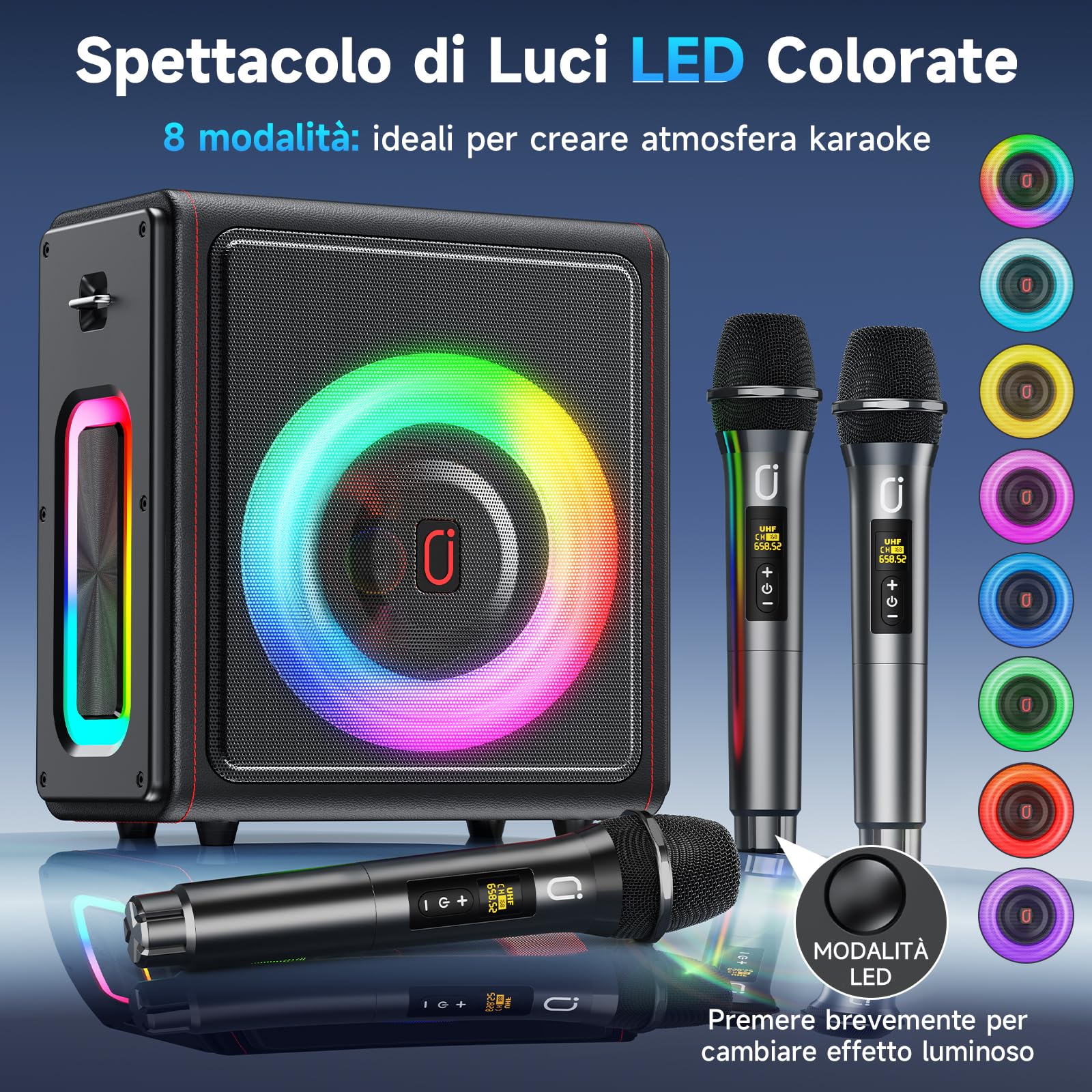 HWWR Karaoke con 3 Microfono Wireless, 120W cassa Bluetooth 5.3 Portatile con Subwoofer Aggiornato per Adulti, sistema PA con regolazione dell'eco, supporto TWS/TF Card/USB/AUX/Live