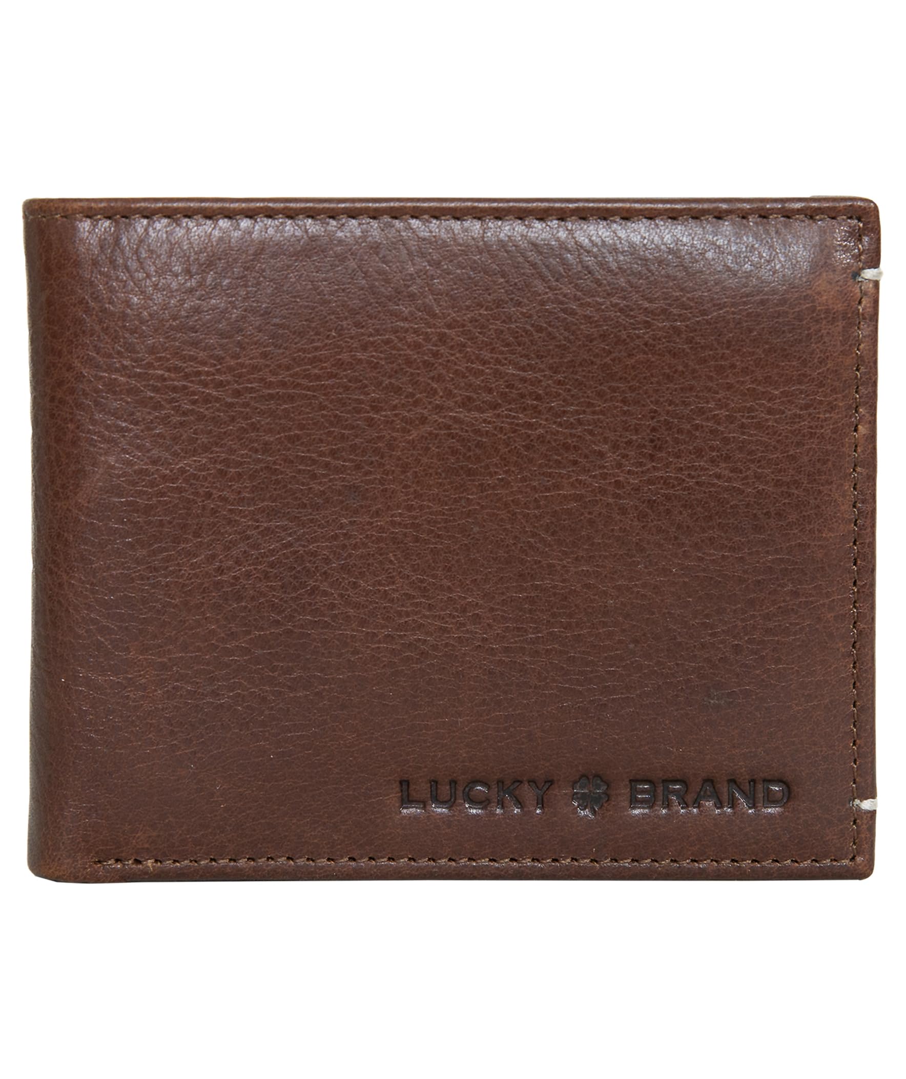 Lucky Brand Men's Embossed Bifold Wallet (Available in Cotton Canvas Or Leather), Smooth Leather - Brown, One Size