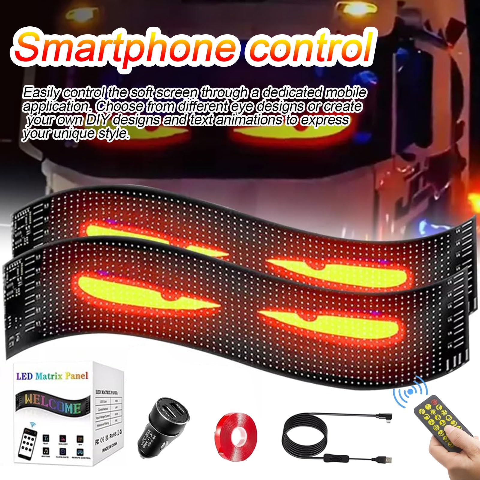 Devil Eyes Light para coche de 2 unidades (12 x 59,5 cm), ojos LED para camiones con mando a distancia, programable, personalizable, luz de ojos de diablo, ojos de diablo, camión para coche