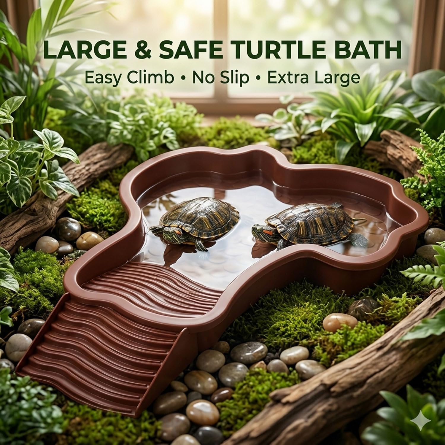 Large Turtle Water Bowl, Reptile Bathing Pool Tortoise Water Dish Bearded Dragon Water Fountain Non-Slip Reptile Food Dish for Tortoise Gecko Lizard Snake Terrarium Habitat, Plastic, Red