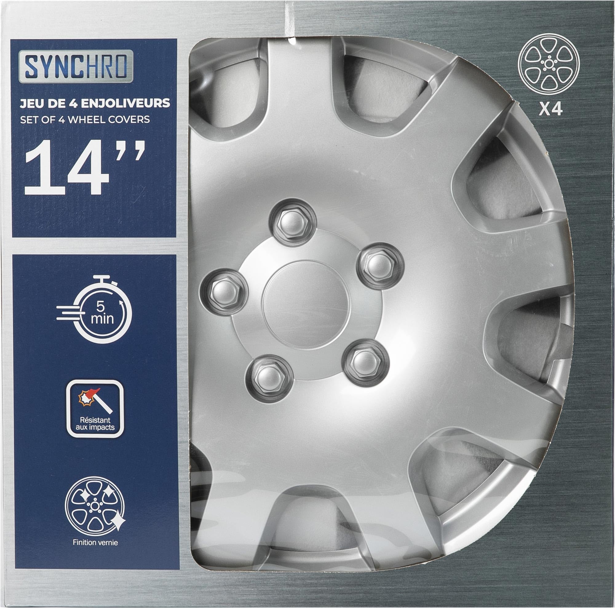 SYNCHRO Enjoliveur Malaga 14'' - Boîte de 4, ABS, Argent