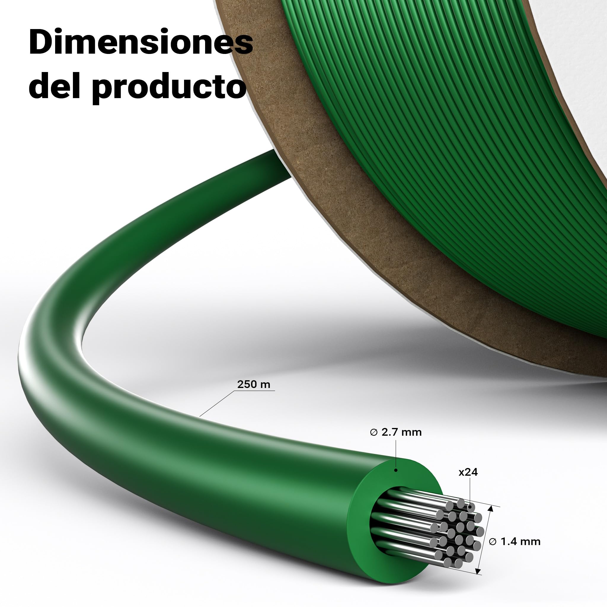Wiltec Cable perimetral 250 m para Robot cortacésped delimitador de Aluminio con Revestimiento de Cobre y estaño Aislamiento HDPE Verde Resistente Compatible con Robots estándar para Jardines