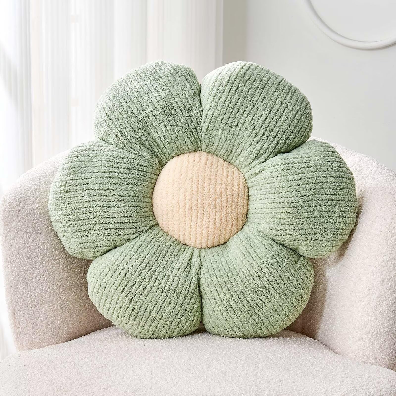 Kcvvcr Flower Throw Pillow, Soft Sage Green 14.9" Shaped Floor Pillow for Home Decor, Cute Aesthetic Plush Decorative Pillows for Bed, Sofa, Couch
