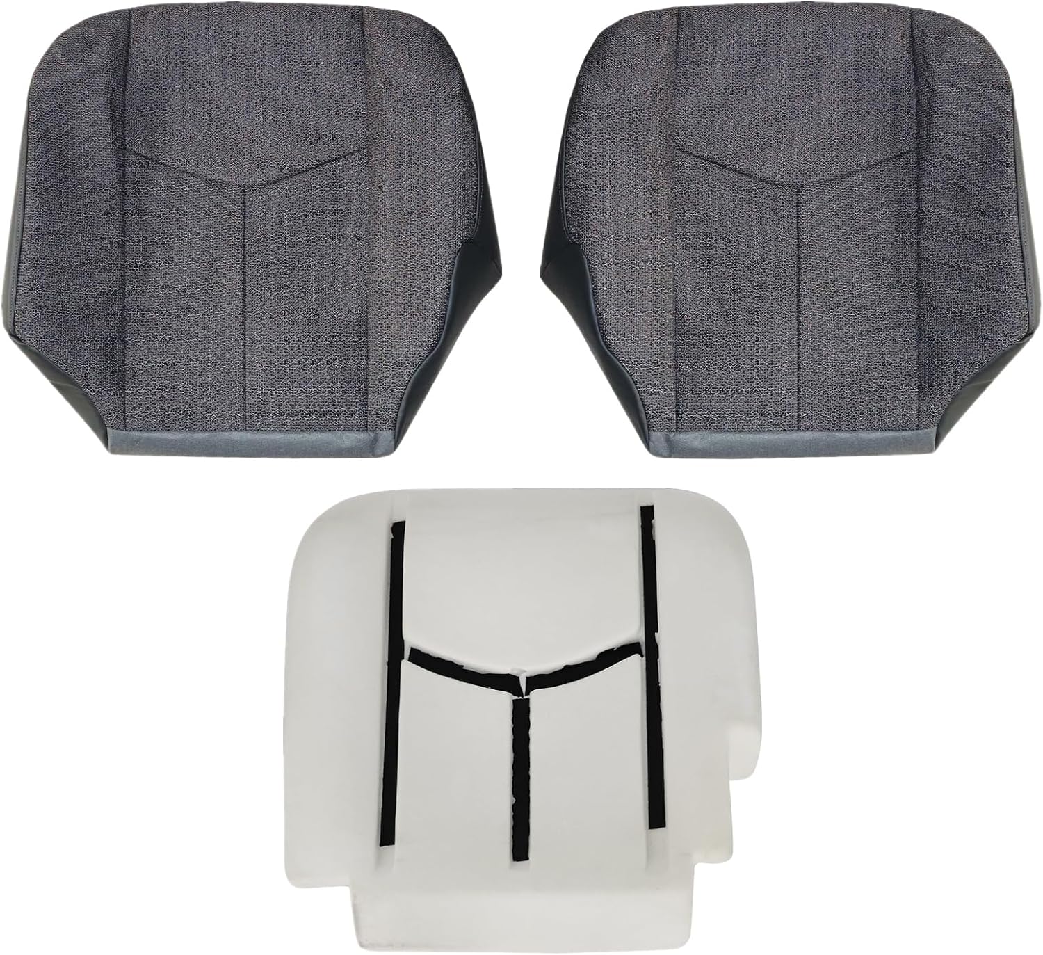 NLQR Front Driver and Passenger Side Bottom Replacement Seat Covers Cloth Gray & Driver Foam Cushion Compatible with Chevy Silverado GMC Sierra 2003 2004 2005 2006 2007