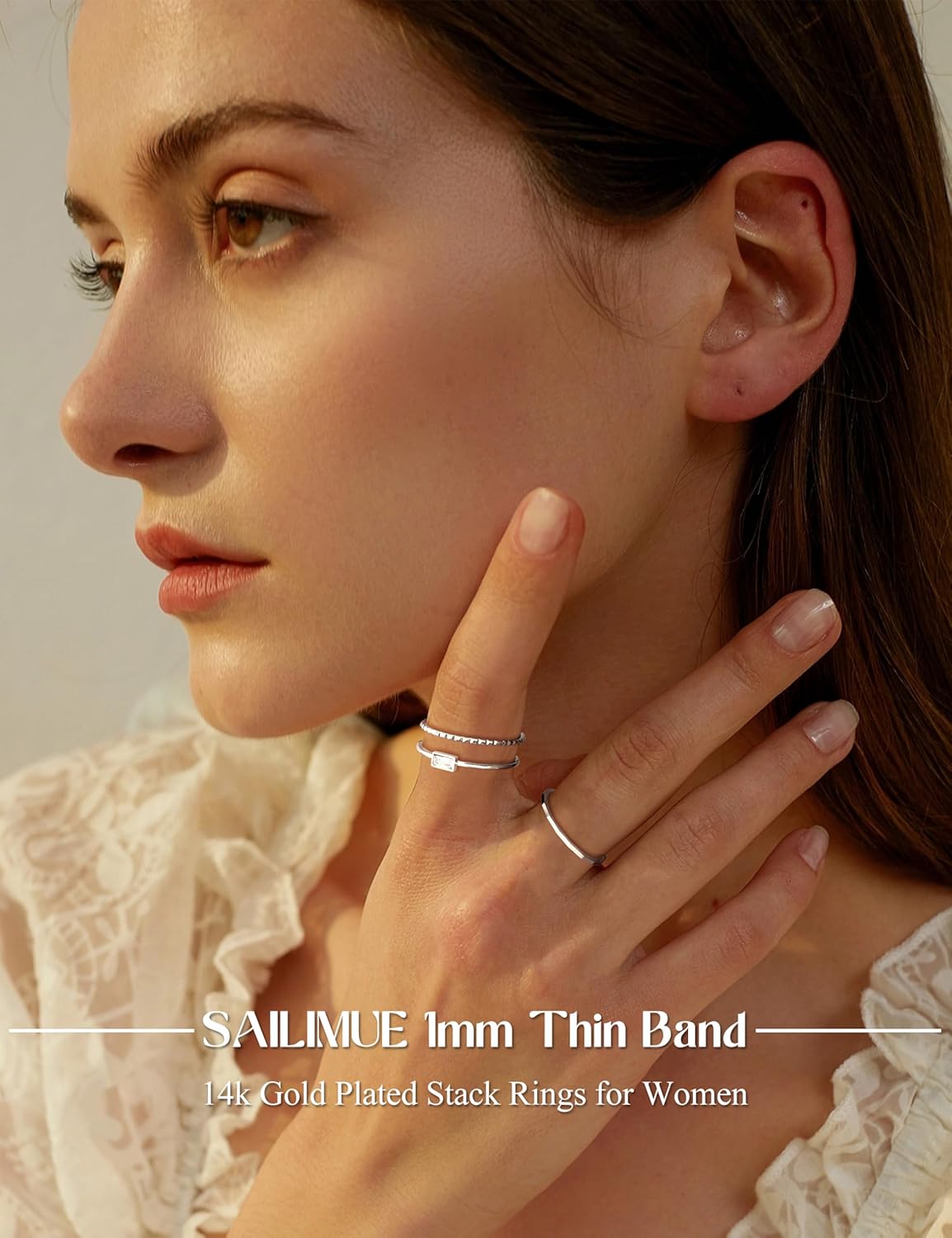 sailimue Gold Stackable Rings for Women Non Tarnish - 14K Gold Plated Waterproof Thin Band Ring Set - 1mm Minimalist Stainless Steel Silver Stacking Dainty Trendy Statement Thumb Rings Size 5-11 - Image 2