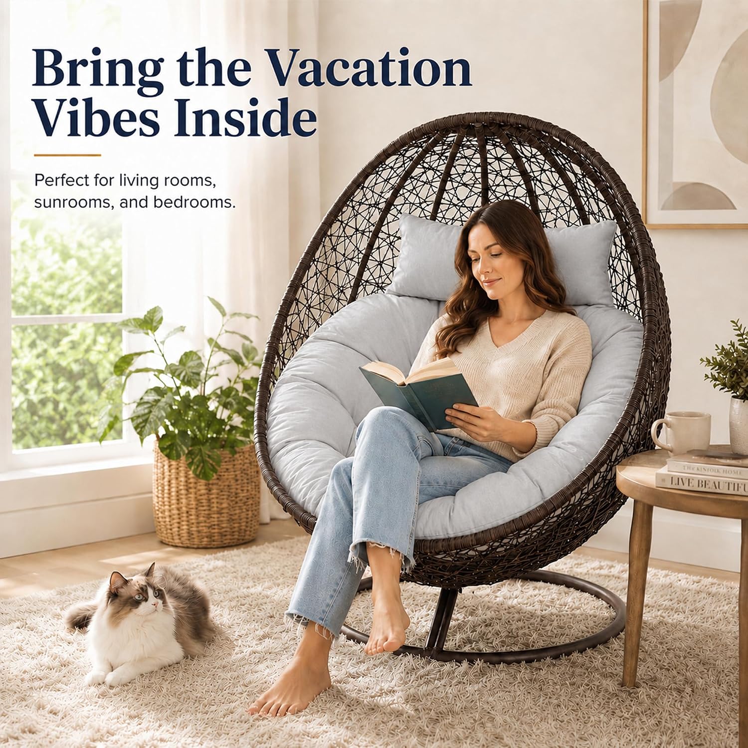 Water-Resistant Egg Chair Cushion Replacement, Light Grey, 47 x 47 inches