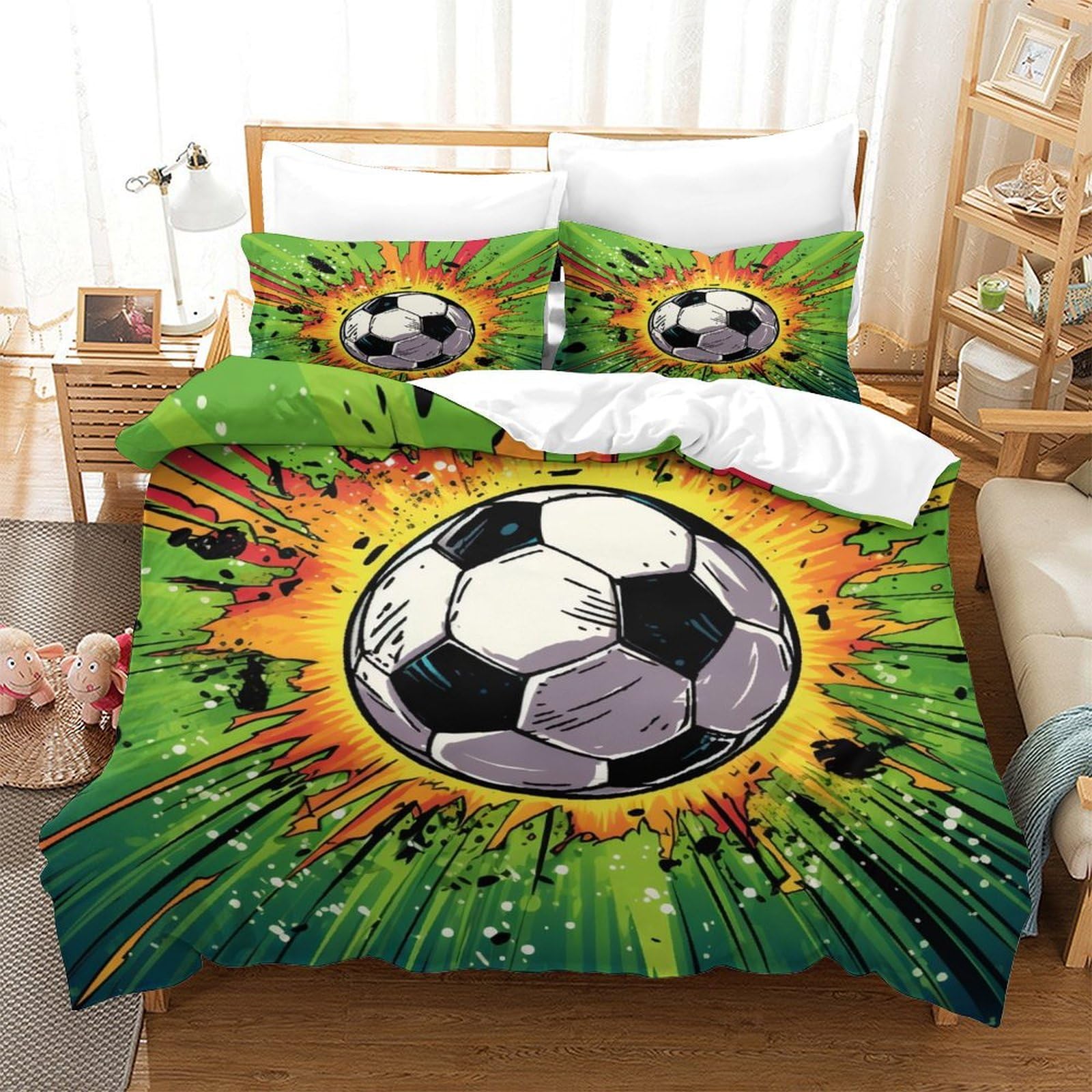 Housses de couettes football 3D en microfibre 140x200 cm avec taies d'oreiller