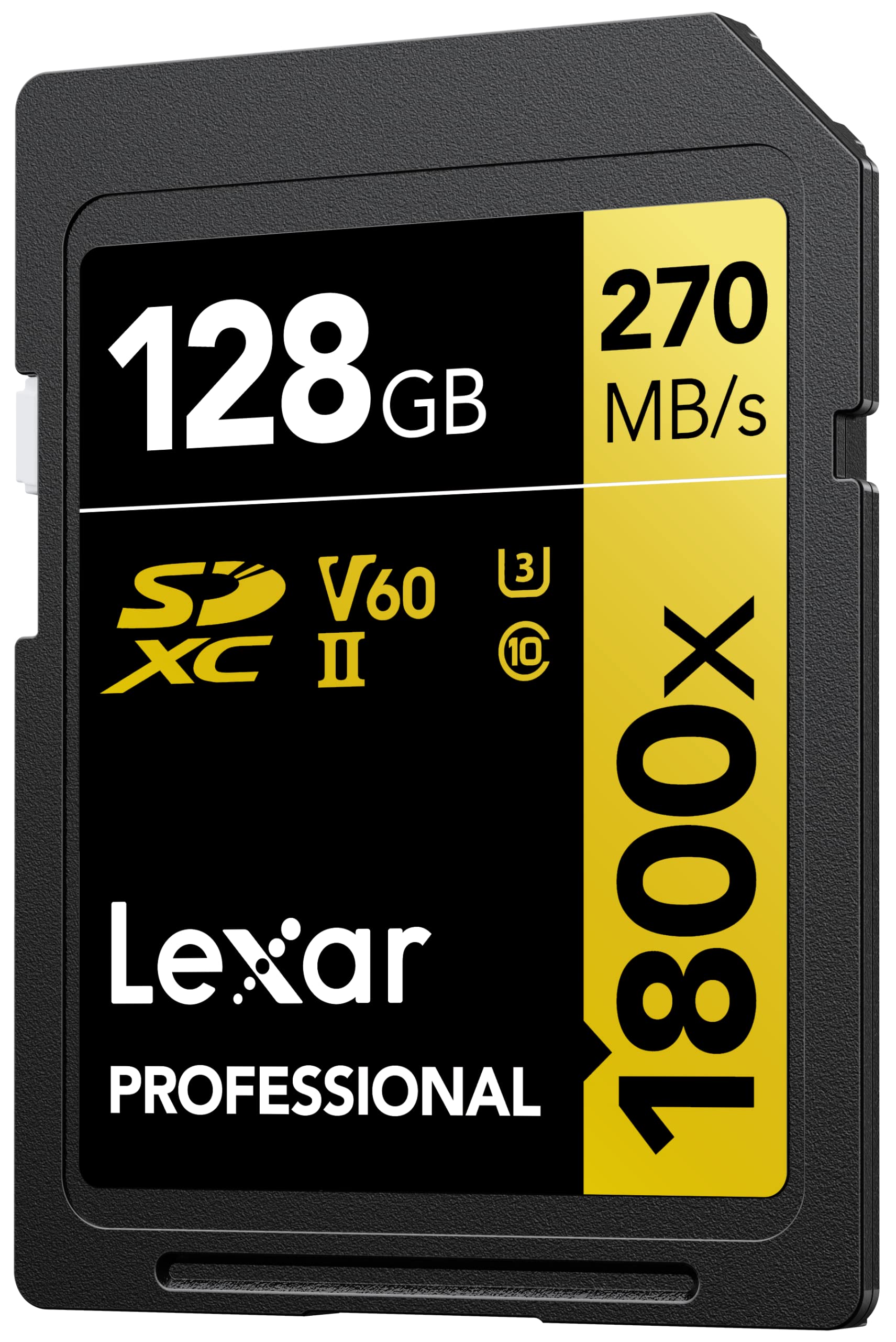 Lexar SDXC Professional 128GB 1800x UHS-II serie GOLD, Classe 10, U3, V60, per Registrazione video in 4K, nero
