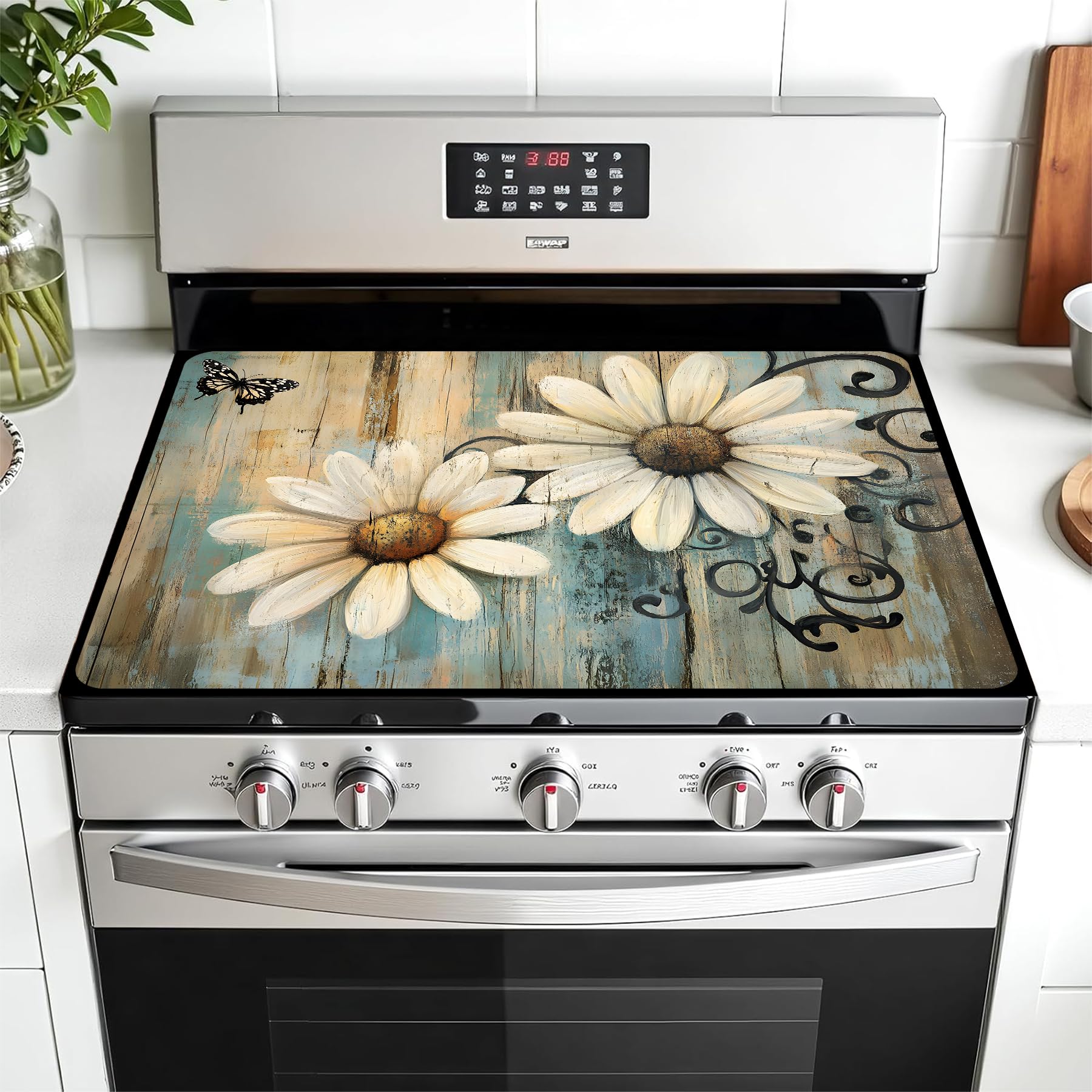 Multi-Design Stove Cover for Glass/Electric Stoves - 3-in-1 Heat-Resistant Protector Mat, Non-Slip Drying Rack 28"x20"