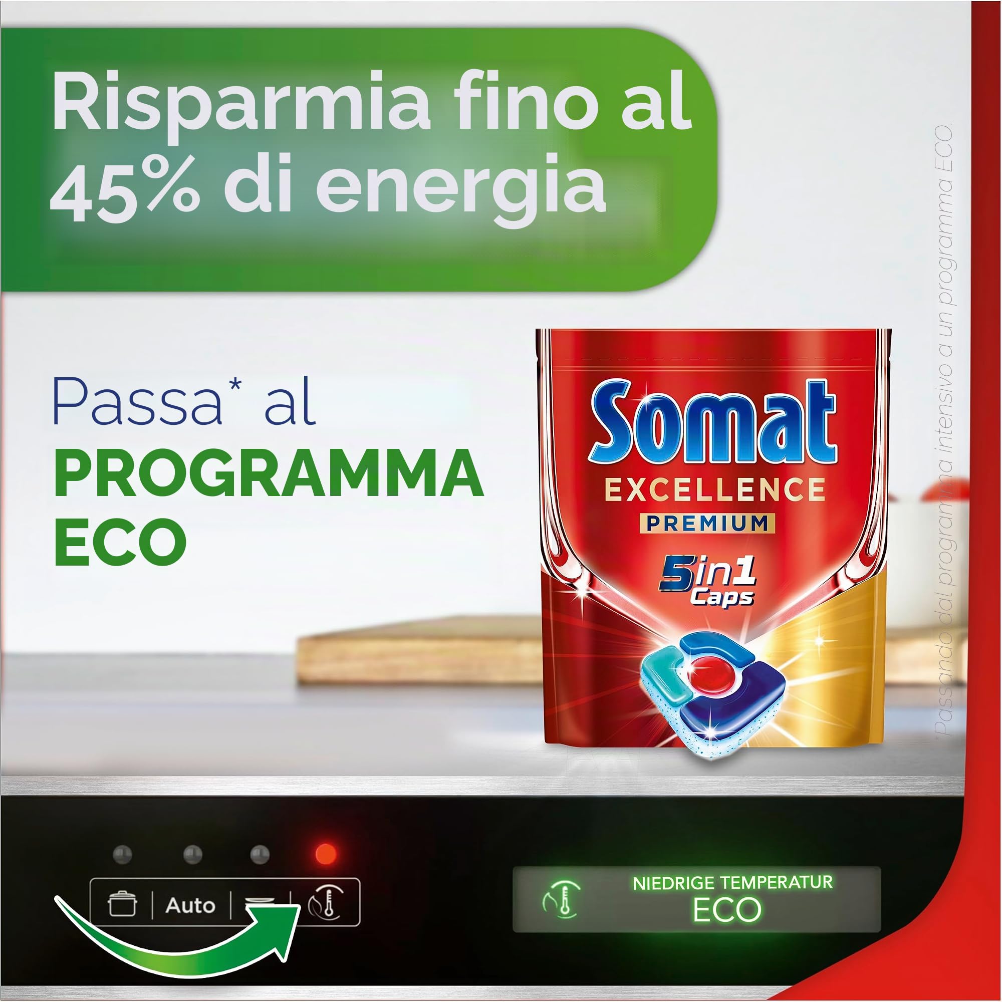 Somat Excellence Premium 5 in 1 Caps (67 Caps), pastiglie per lavastoviglie ad alta risoluzione con extra Boost, i tappi Somat rimuovono anche i residui di cibo secchi e ostinati