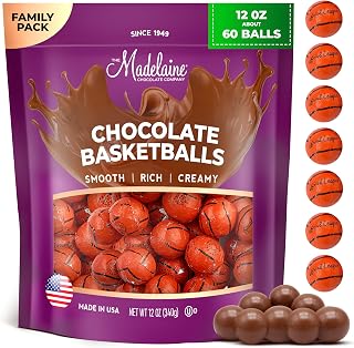 Madelaine Basketball Party Favors - 60 Individually Wrapped Milk Chocolate Basketball Candy - Basketball Team Gifts & Decorations (12 Oz)