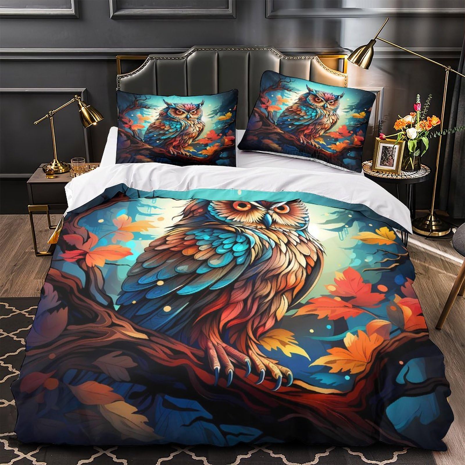 Parure de lit 3D hibou housse de couette double 200x200 haut de gamme microfibre ultra douce