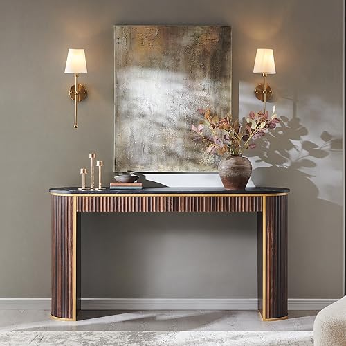 Miniatura 5 de OKD Moderna mesa consola acanalada, 63 pulgadas de largo para entrada estrecha y mesas de sofá para pasillo, mesa decorativa alta detrás del sofá