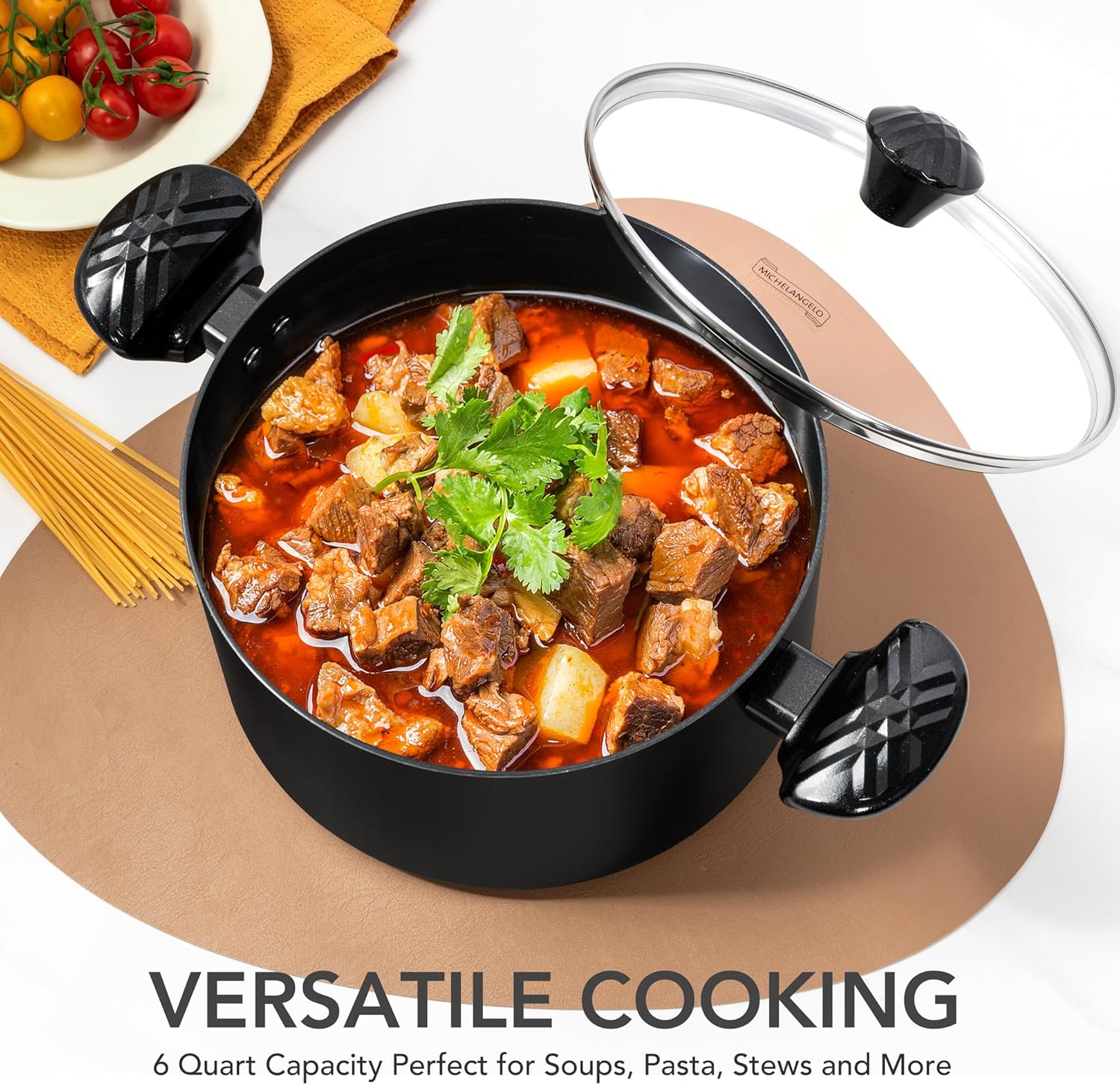 MICHELANGELO Stock Pot with Lid, 6 Quart Soup Pot with Lid, Nonstick Ceramic Cooking Pot with Stay-Cool Handle, Induction Compatible - 6QT, Black - Image 5