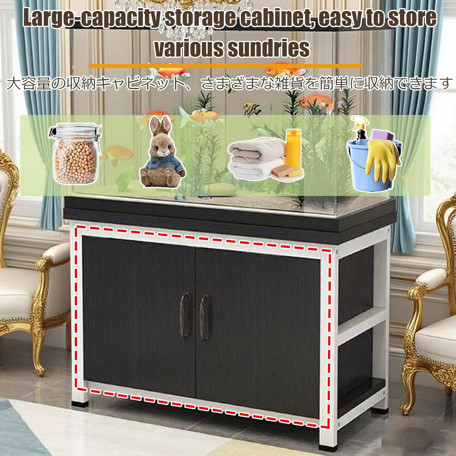 Aquarium Cabinet Black Wooden Aquarium Cabinet Metal Aquarium Stand Table Fish Tank Rack With Shelf Double-Layer Storage Design For Living Room, Home Office(Light walnut,70*35cm)