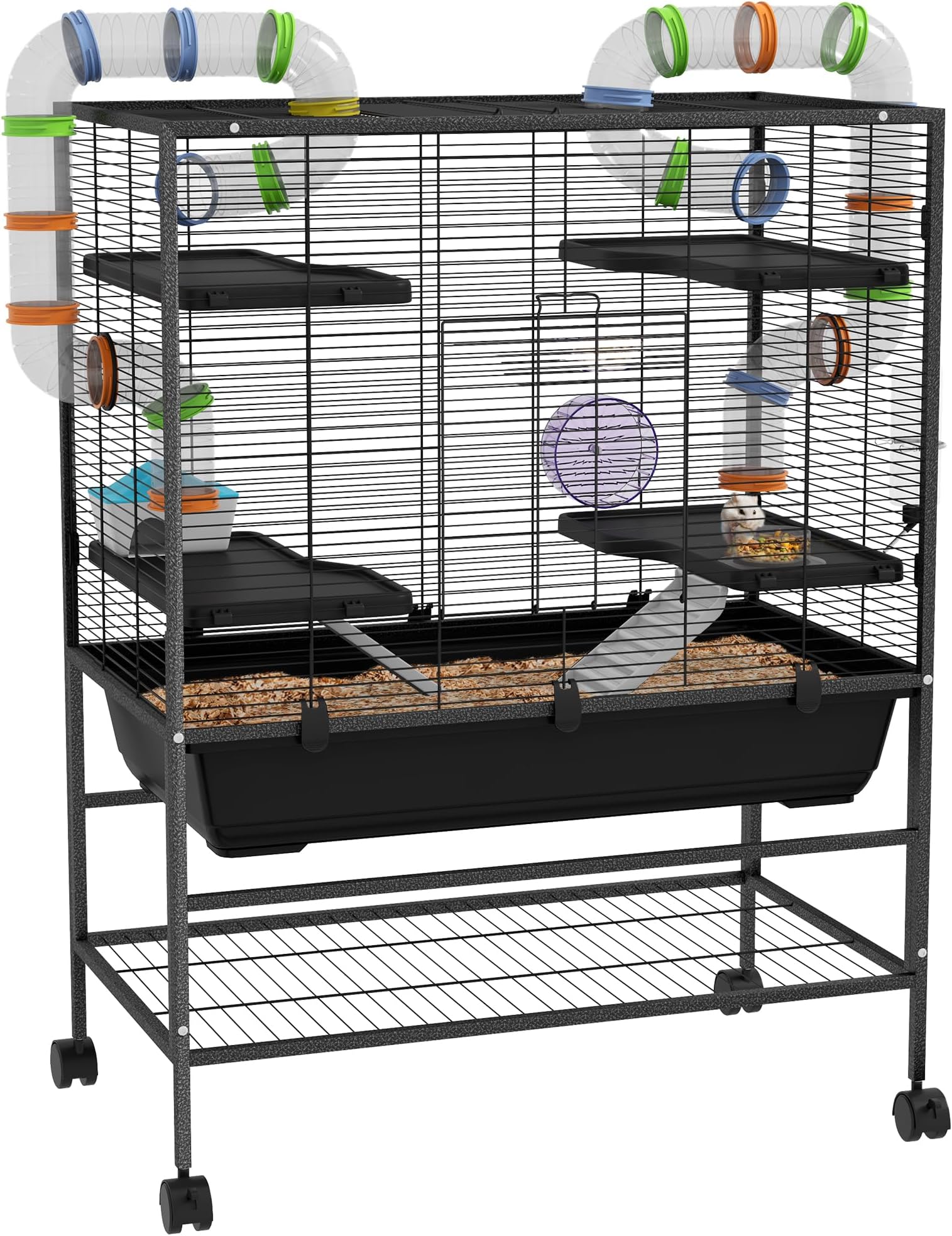 Image showcasing XXL Diamond Hamster Cage, 5 Levels, 3 Ladders, Large Tube System, Beige ...