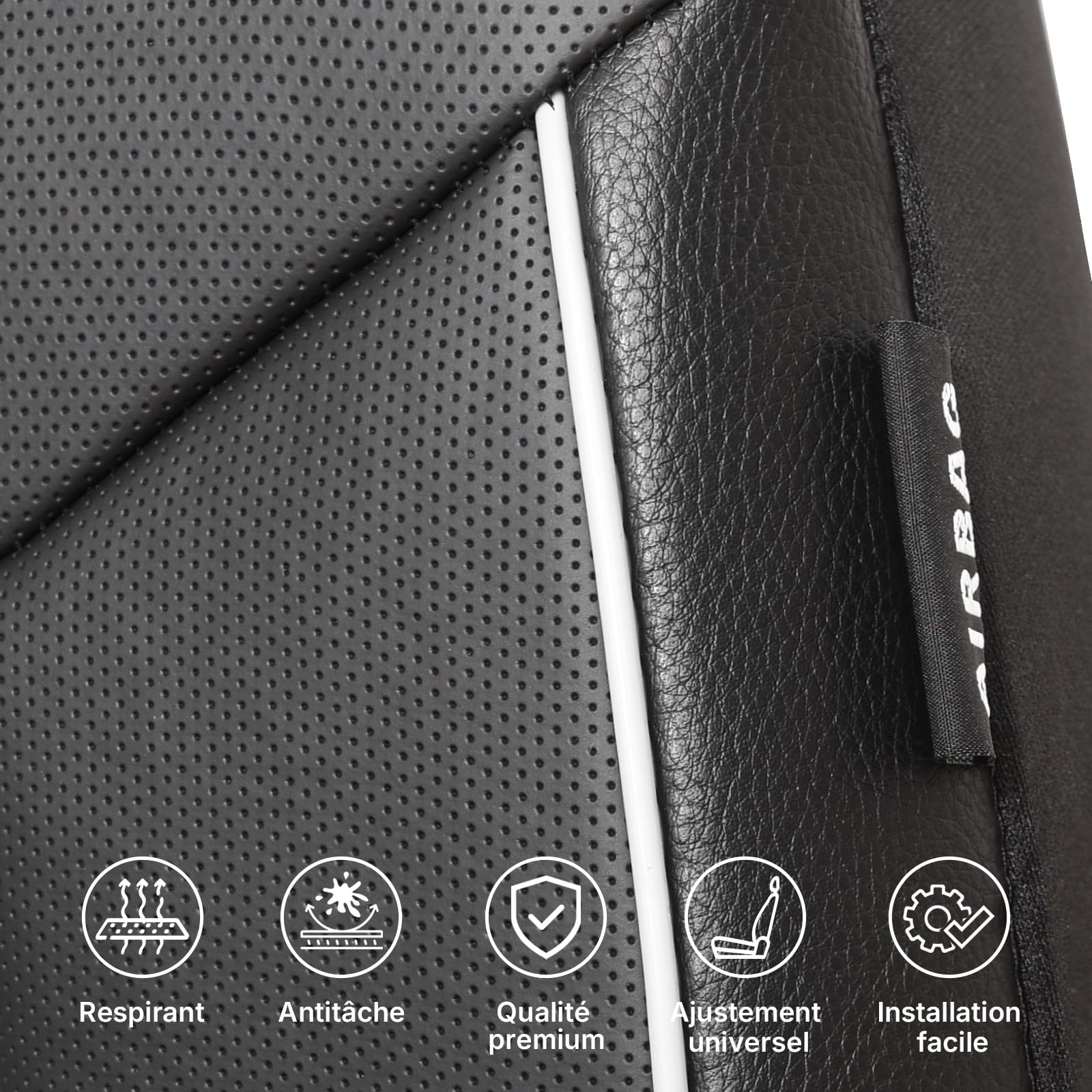 TOYOUN Housse Siege Voiture Universel Avant Tissu et Similicuir Doux Gris | Compatible airbags,Anti-usure anti-rayures protection sièges,Tissu perforé respirant,Dos antidérapant à picots