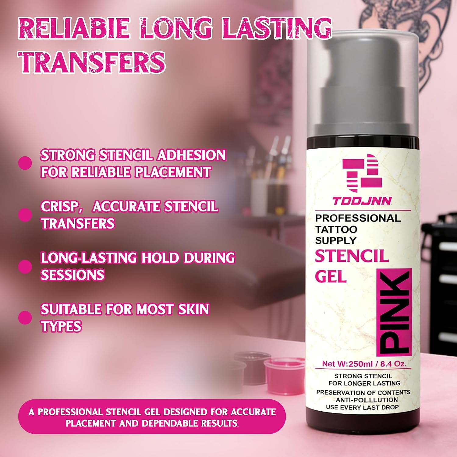 Pink Tattoo Stencil Transfer Gel, Professional Long‑Lasting Tattoo Transfer Solution for Beginners & Artists, Quick Clean Transfer Lines for Home Tattoo Practice