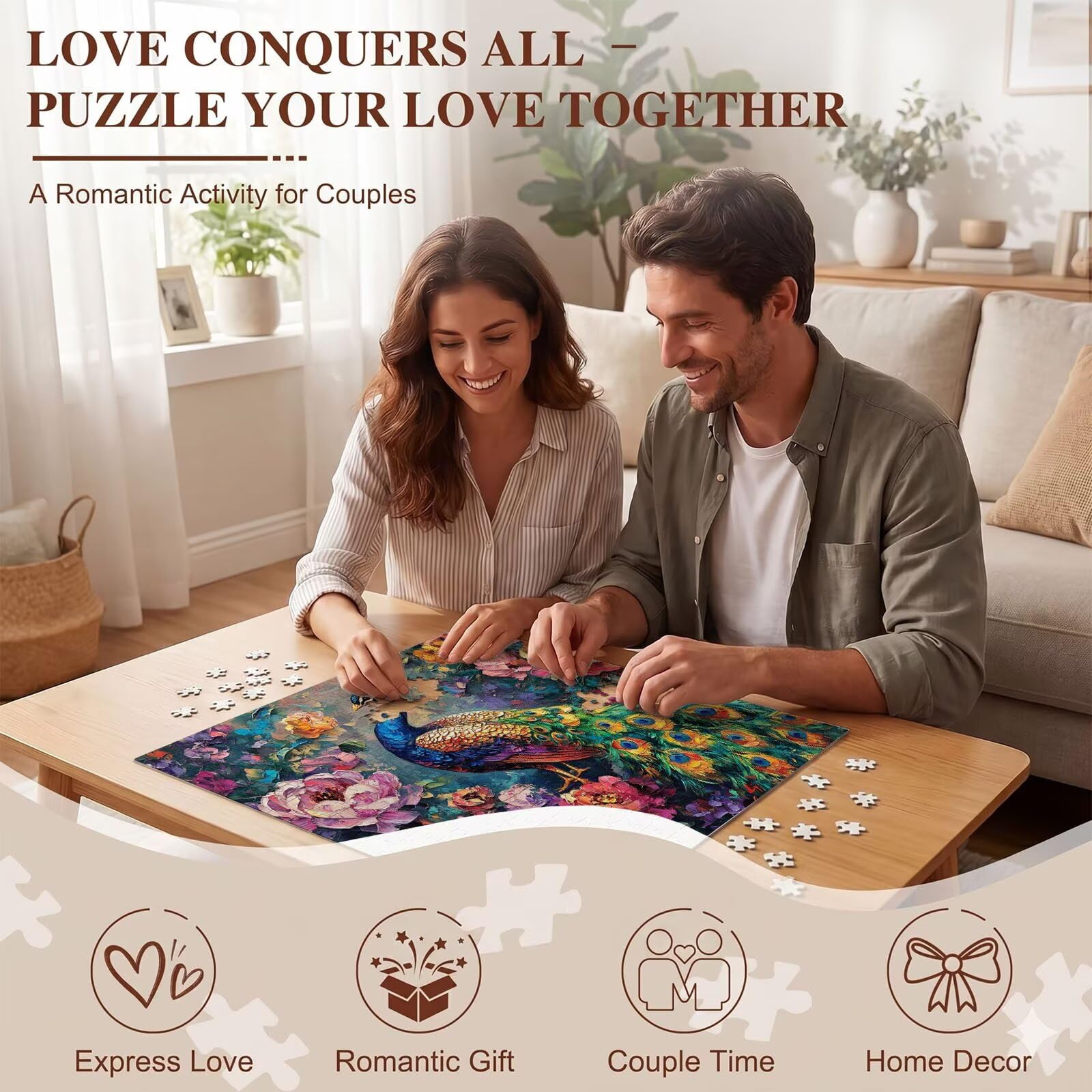 flor Pavo real-2 Puzzle de 1500 Piezas, Juego de Mesa Familiar de Madera - Rompecabezas Adultos para Toda La Familia,Rompecabezas Educativo DIY y Antiestrés - Con mapa de referencia, 87 x 57 cm f0-390
