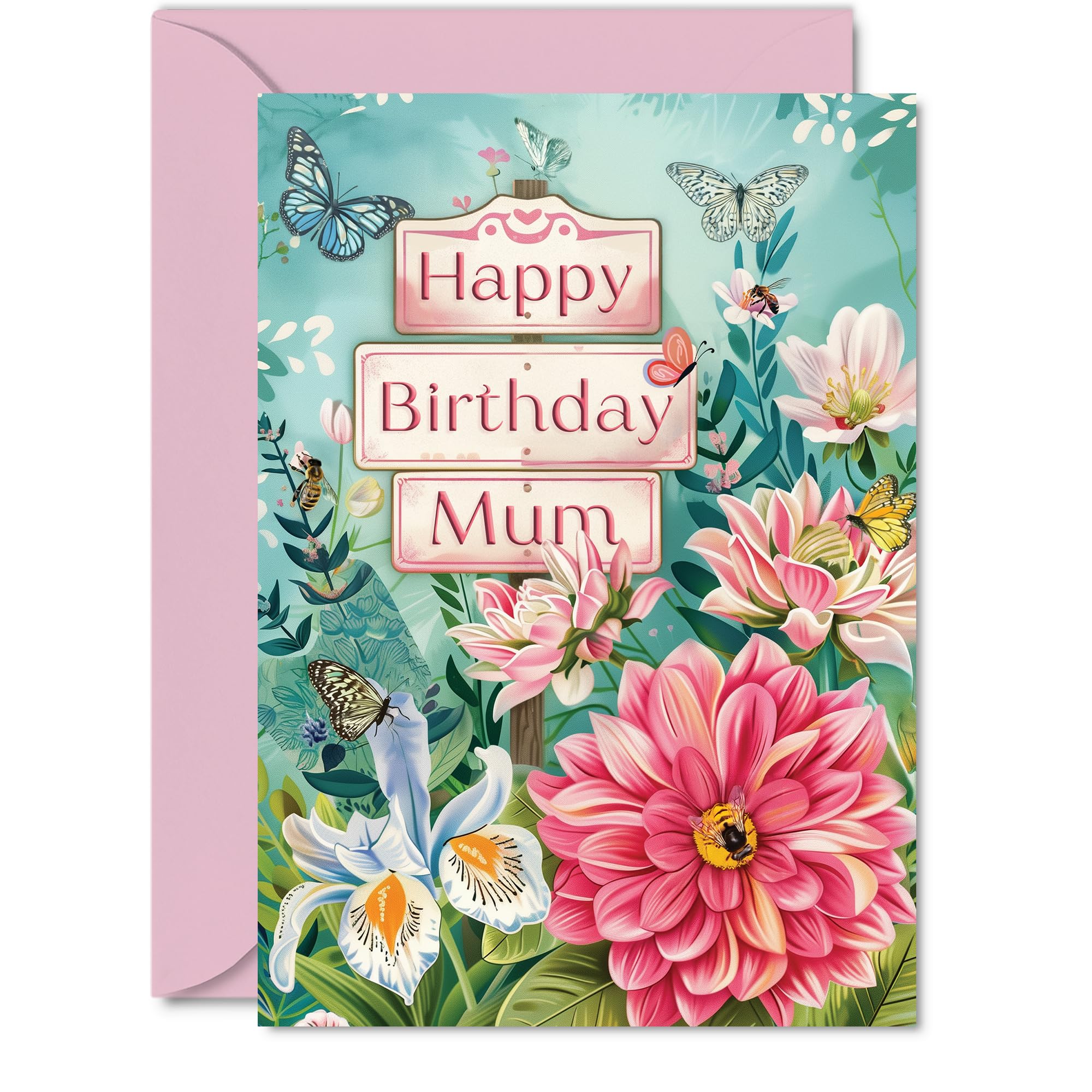 Mum Birthday Card - Nature Floral Garden - Beautiful Happy Birthday Card for Mum from Daughter Son, 5x7 Inch Female Floral Bday Mothers Day Greeting Cards