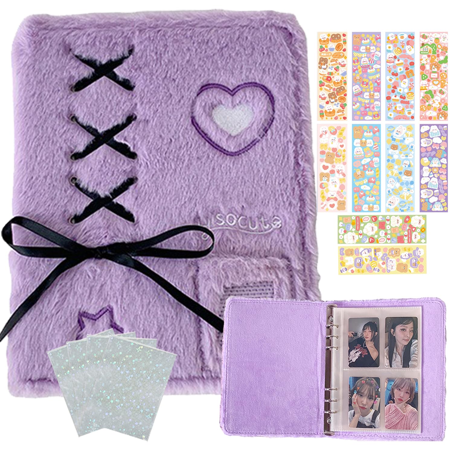 Classeur carte photo Kpop A5 violet avec 30 pages et 50 pochettes brillantes