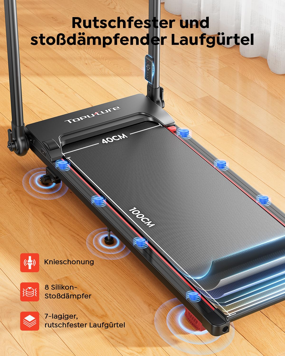 Laufband für Zuhause 12km/h, 6 IN 1 Elektrisches Laufband mit 10% Steigung, 1080MM Einziehbares Steigrohr, Controllo App, 360° Tablet Holder, 2.5HP Leiser Motor, LED Anzeige