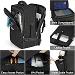 Sac à dos de voyage pour les hommes Femmes Sac à Dos pour ordinateur portable 15.6 Inch Vol approuvé Transport sur sac à dos Overnight Business College School Weekender Bagage Daypack, Noir