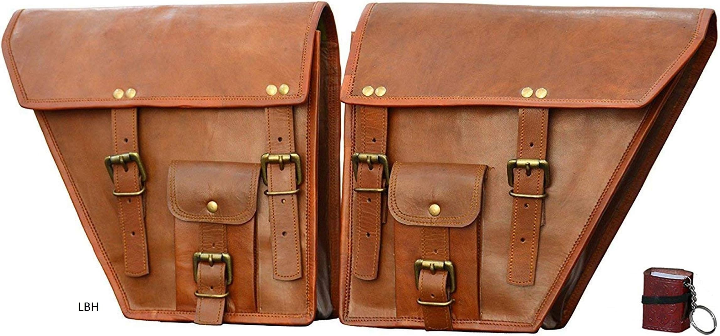 LBH 2 X Motorcycle Side Pouch Brown Leather Side Pouch Classic Saddlebags Saddle Panniers (2 Bags) Summer Sale!`