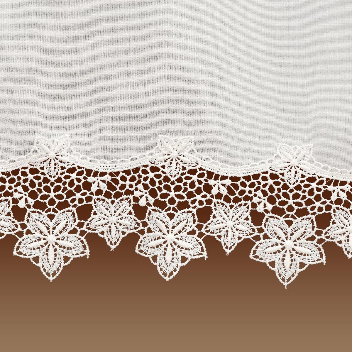Feenhaus-Spitzengardine Jolanda Vogtländische Spitze in Natur | Landhaus-Scheibengardine mit Blumen-Muster | klassischer Scheibenhänger handgefertigt | Bistrogardine Höhe x Breite 50 x 132 cm