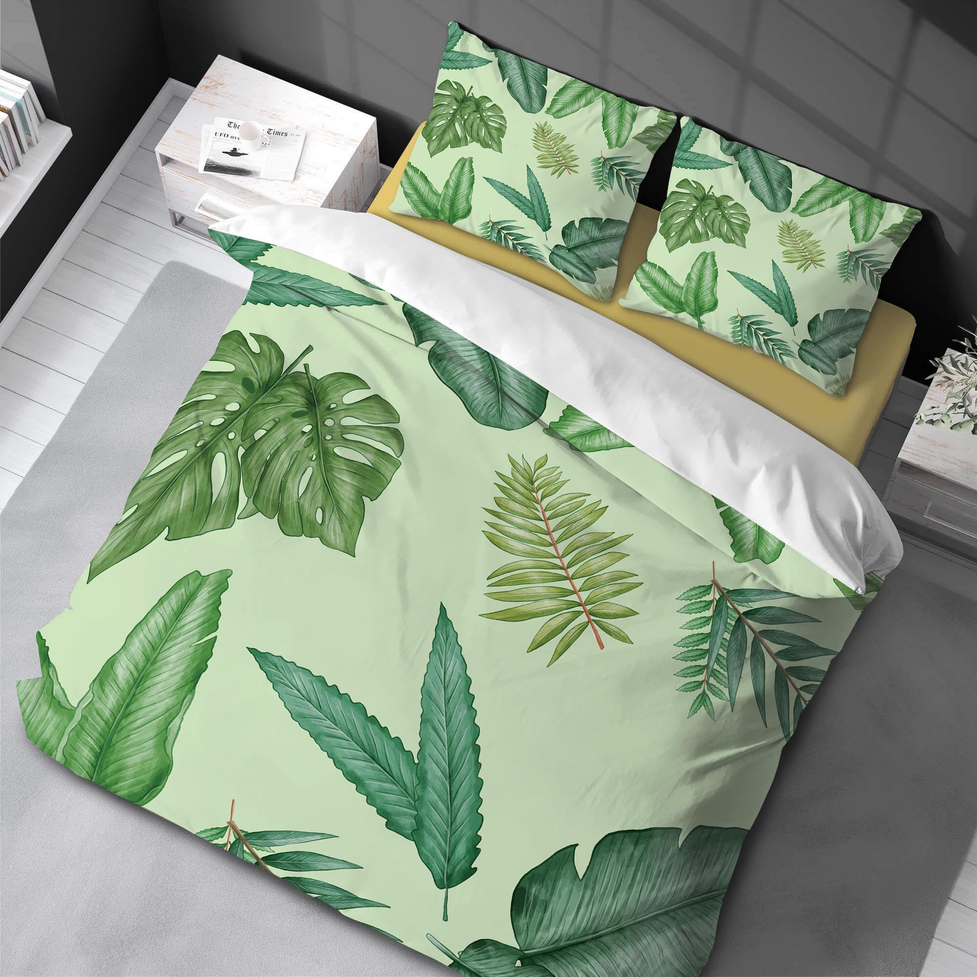 Parure de lit motif végétal pour chambre d'enfant ou adulte housse de couette coton mélangé