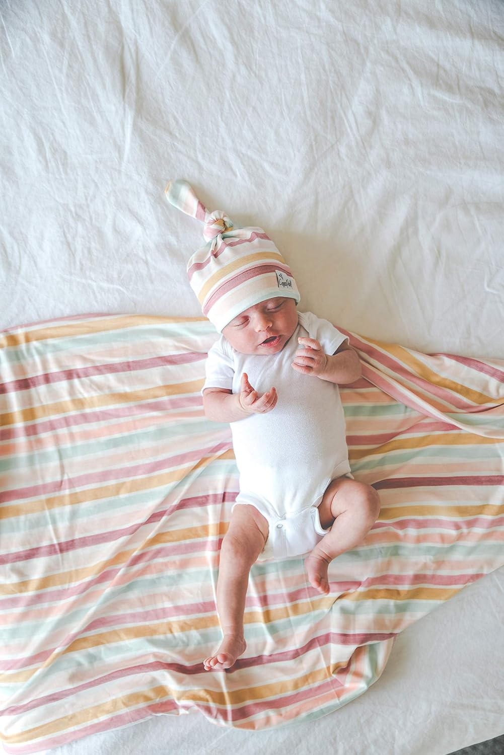 Copper Pearl Baby Beanie Hat Top Knot Stretchy Soft Belle