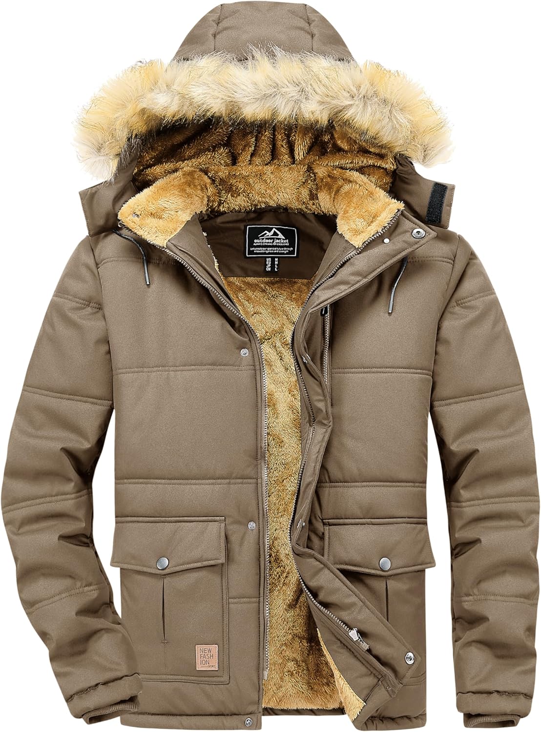 MAGNIVIT Men's Winter Jacket Fleece Lined Windproof Water-Repellent Thicken Parka Warm Full Zip Coat with Hood