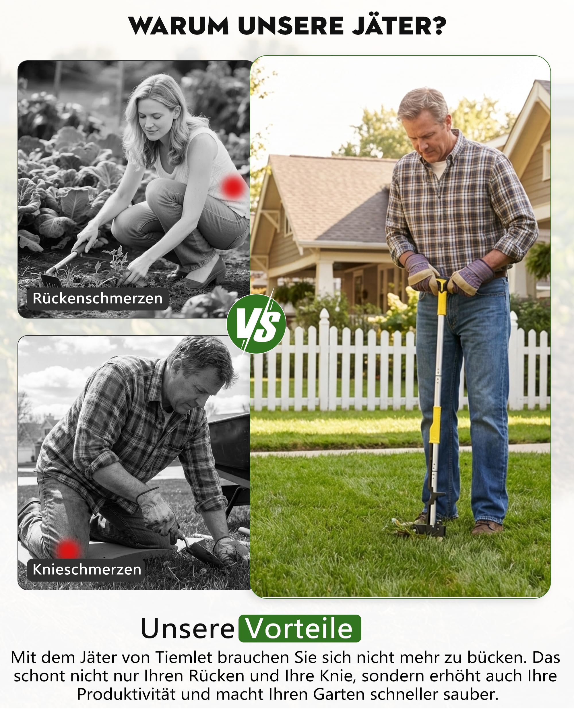 Unkrautjäter mit Stiel, Unkrautstecher Edelstahl, Löwenzahnstecher & Unkrautzieher, Unkraut Entferner Gerät, Garten Unkraut Werkzeug, Unkraut Jäten Werkzeug,105cm, 4 Zinken, L-Griff, Auswurf, Gelb