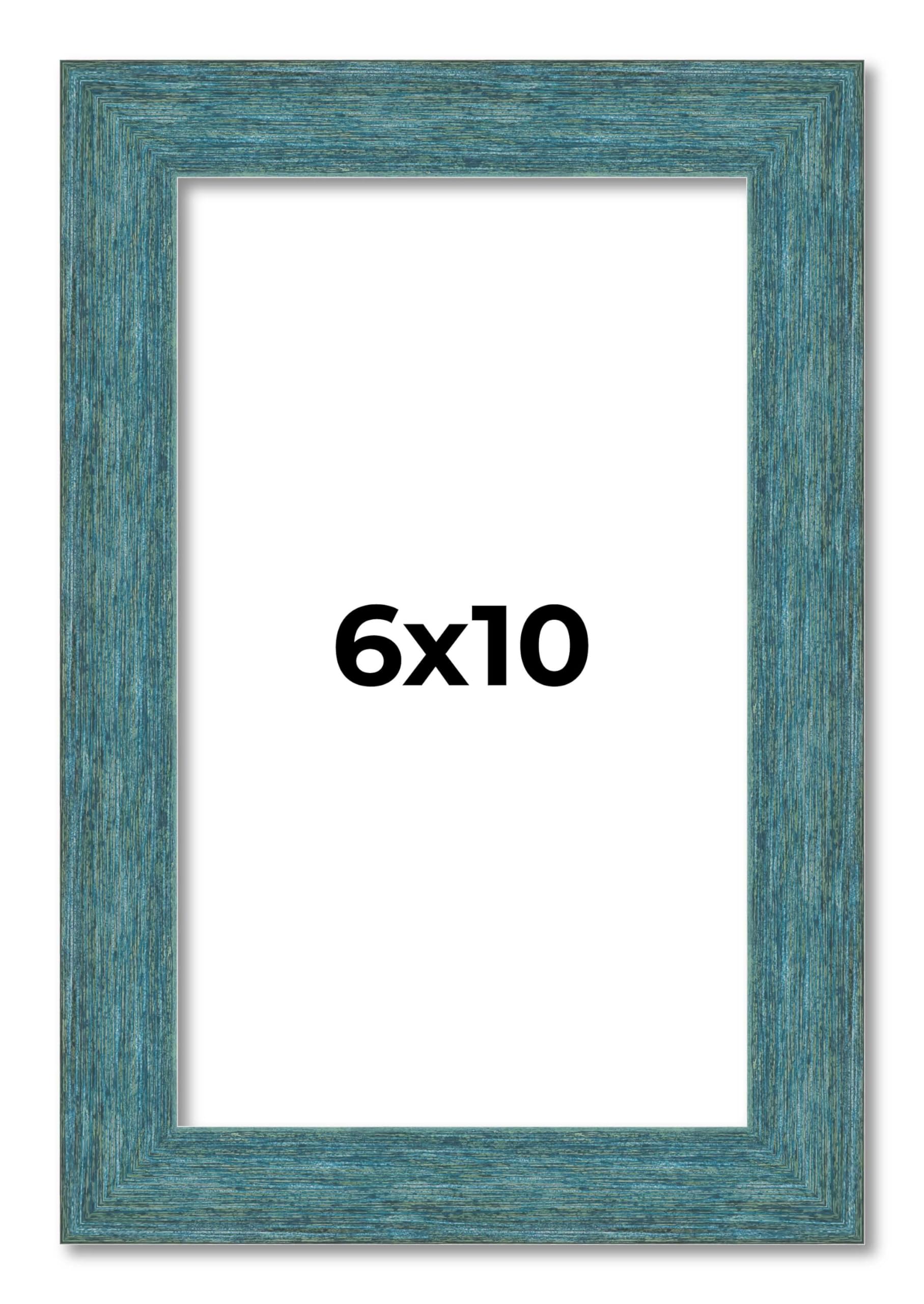 Poster Palooza 6x10 Frame Blue Teal Distressed Solid Wood Picture Frame | 1.25 Inch Moulding Width | Includes UV Acrylic Plexiglass, Foam Board Backing & Hanging Hardware Included