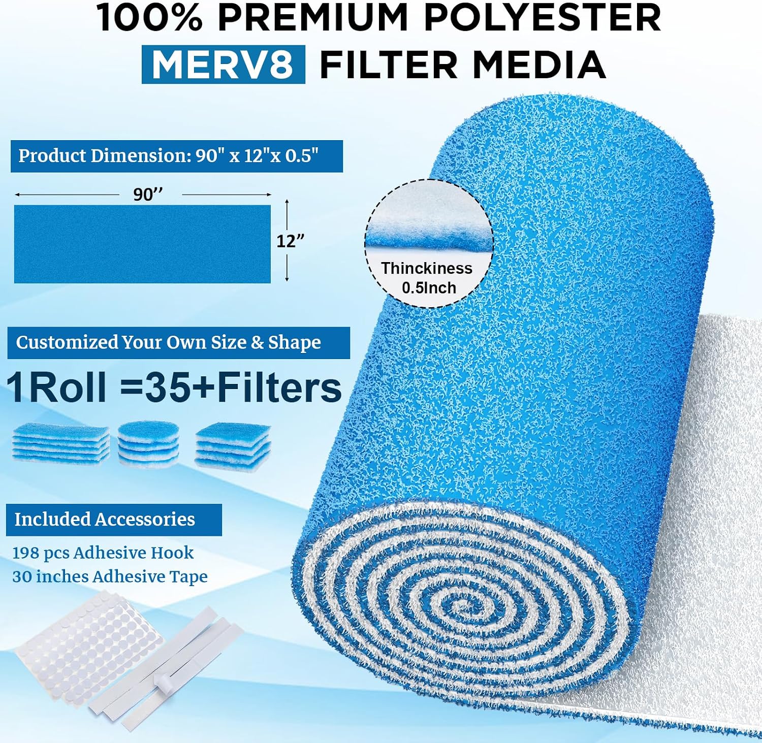 Air Vent Filters Roll, 90" x 12" Cut to Fit (35+ Filters), MERV 8 Triple Vent Filter Kit for HVAC Furnace Vents, Home Floor, Ceiling, Grilles image 4