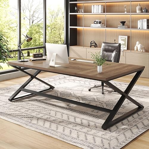 IBF Escritorio grande para computadora, 78.7 pulgadas, escritorio extra largo de oficina en casa, escritorio de trabajo de metal de madera para