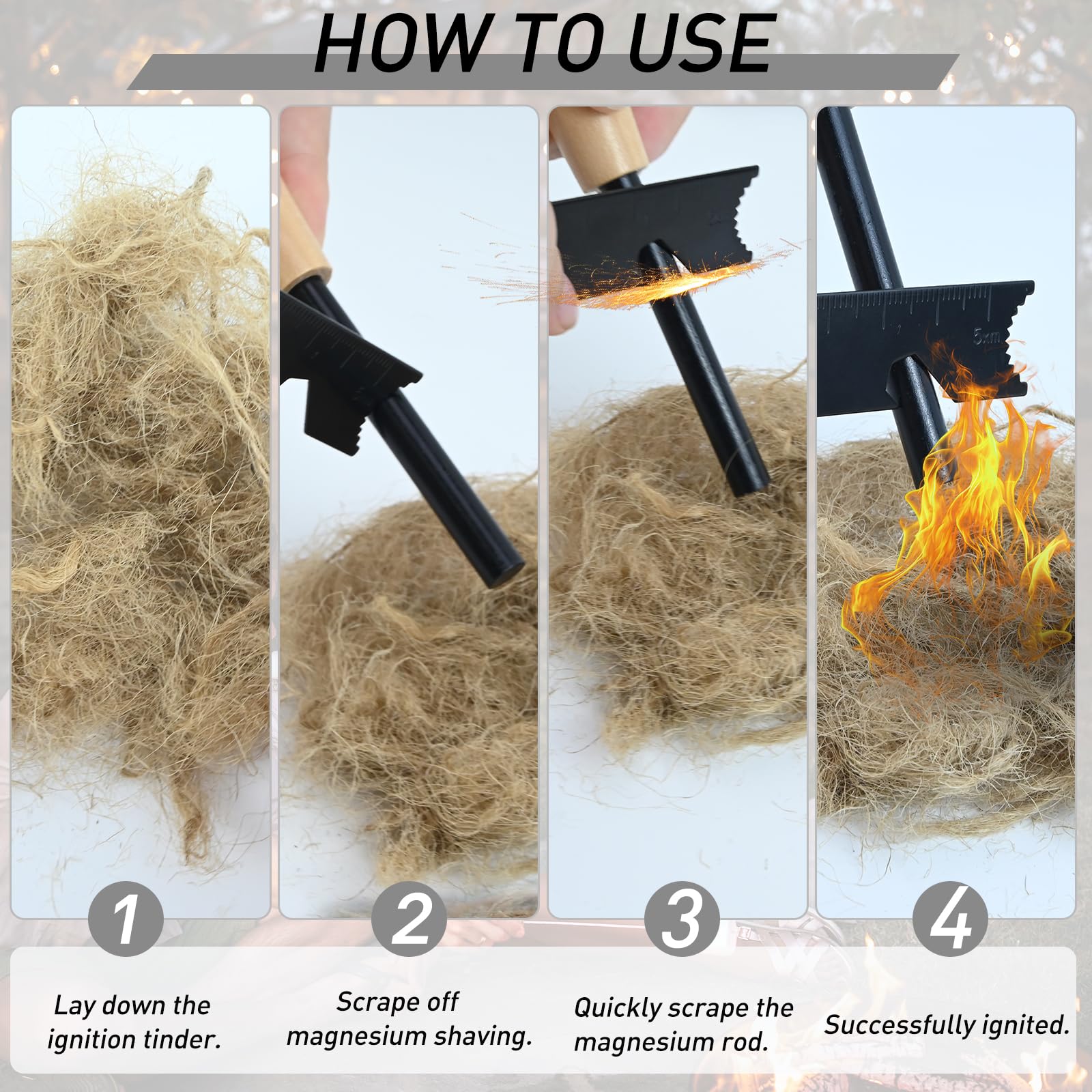 Kit magnesio multifunción negro iniciador fuego supervivencia brújula herramienta
