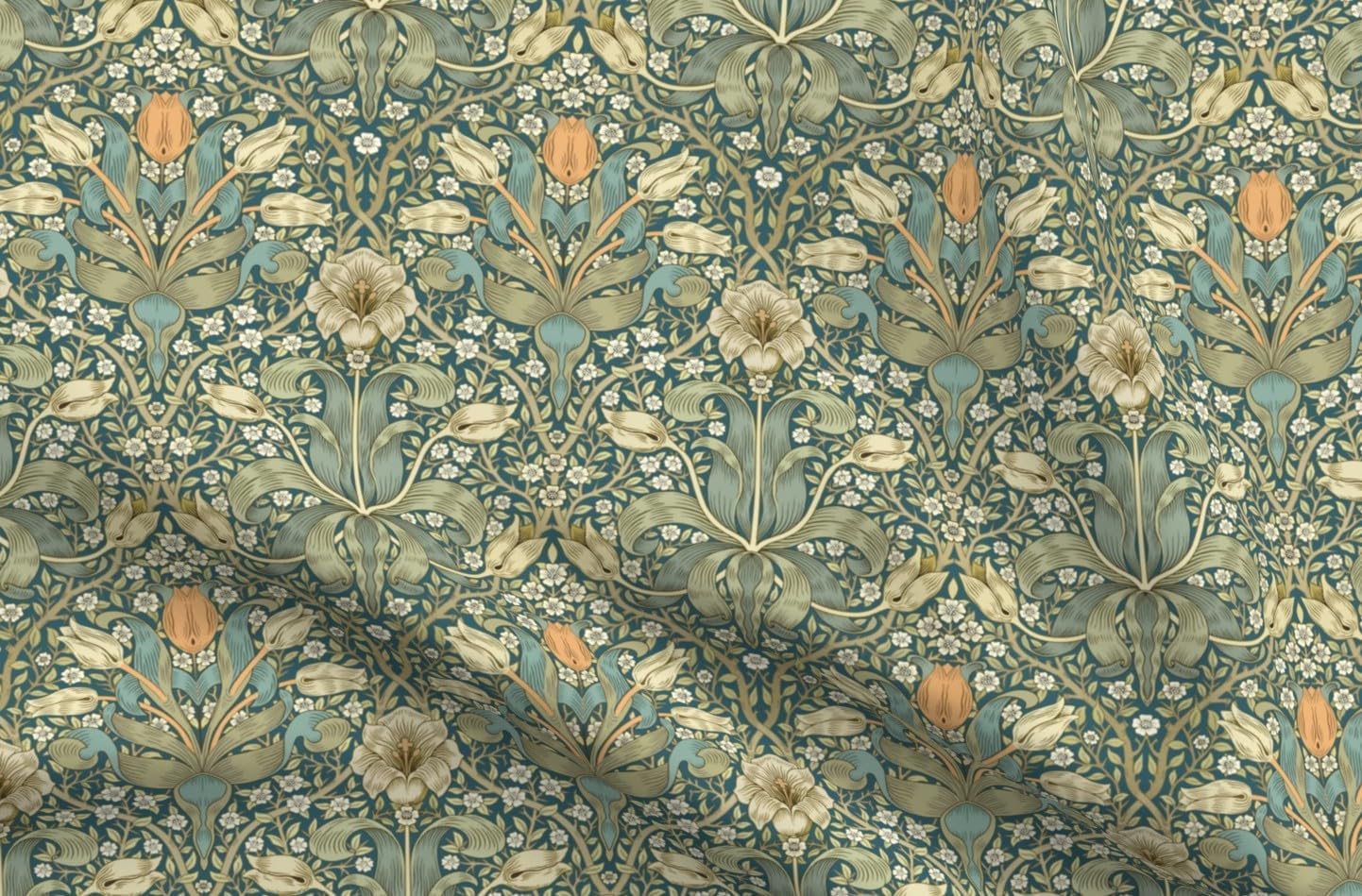Spoonflower Fabric - William Morris Traditional Floral Green Botanical Garden Bloom Meadow Printed on Recycled Canvas Fabric by The Yard - Durable Upholstery Home Decor Accessories