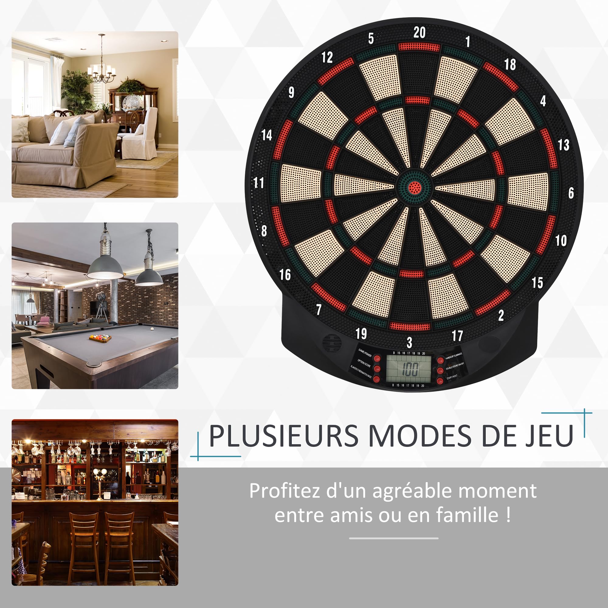 HOMCOM Target - Set di freccette elettroniche con 27 giochi principali fino a 8 giocatori LED Display Nero