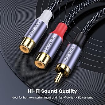 MOSWAG RCA Splitter 1 Male 2 Female 2 Pack, Subwoofer Stereo Audio Cable
