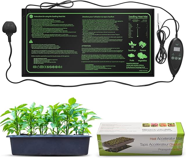 Errum Seedling Heat Mat Plant Heated Propagator with Thermostat Controller, Waterproof Seedling Heating Pad for Propagation Germination Tray(10"x20")