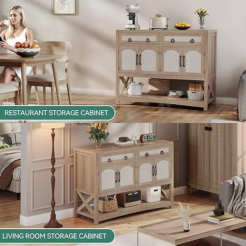 Miniatura 6 de YITAHOME Mesa consola de 47.2 pulgadas con 2 cajones, mesa de entrada con armarios de almacenamiento y estante de almacenamiento abierto, mesa de