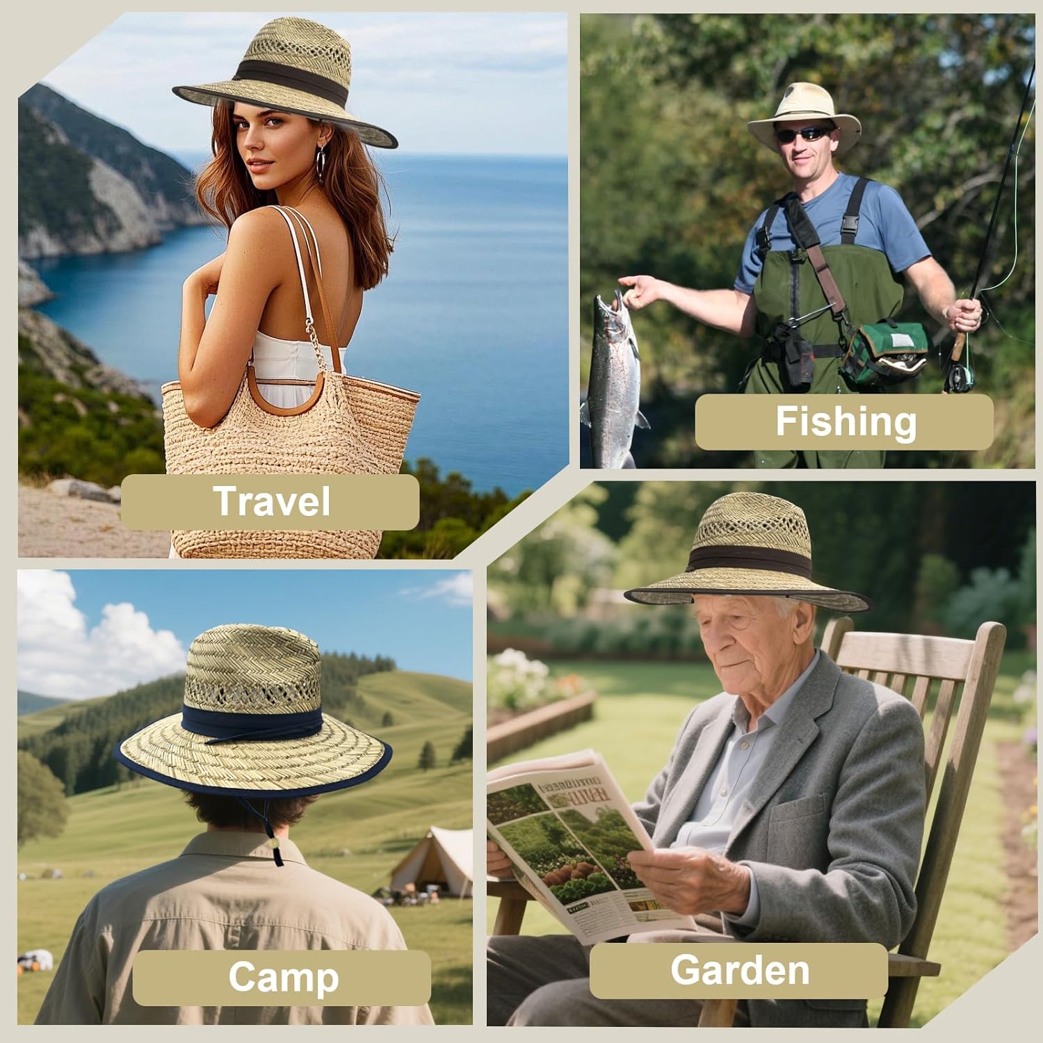 Safari Straw Hat Wide Brim Beach Hat Sun Protection Hat Travel Fishing with Lanyard for Men and Women - Image 8