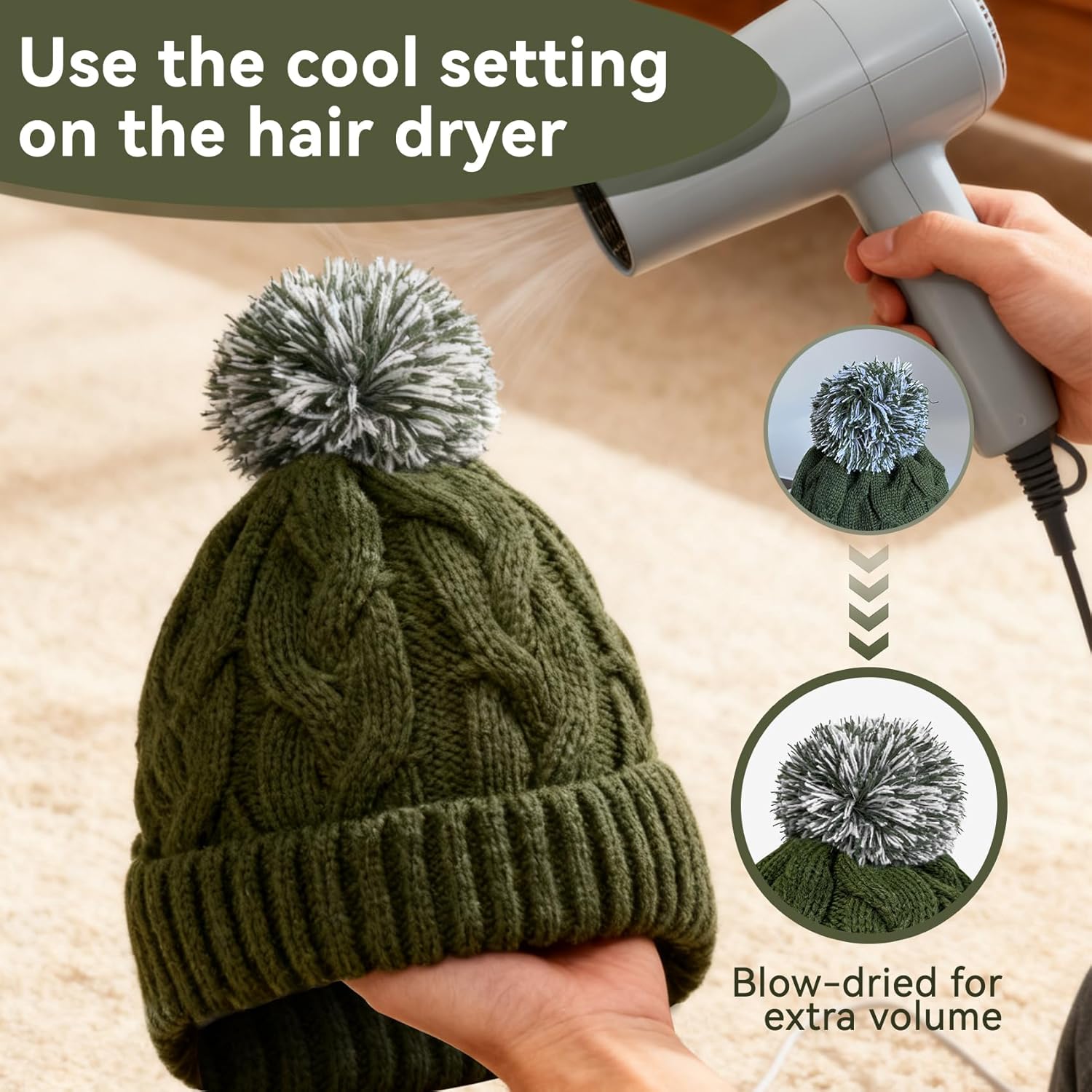 WDAIYEK Slouchy Chunky Knit Beanie with Pom Pom - Cozy Winter Bobble Hat for Women and Men - Image 2