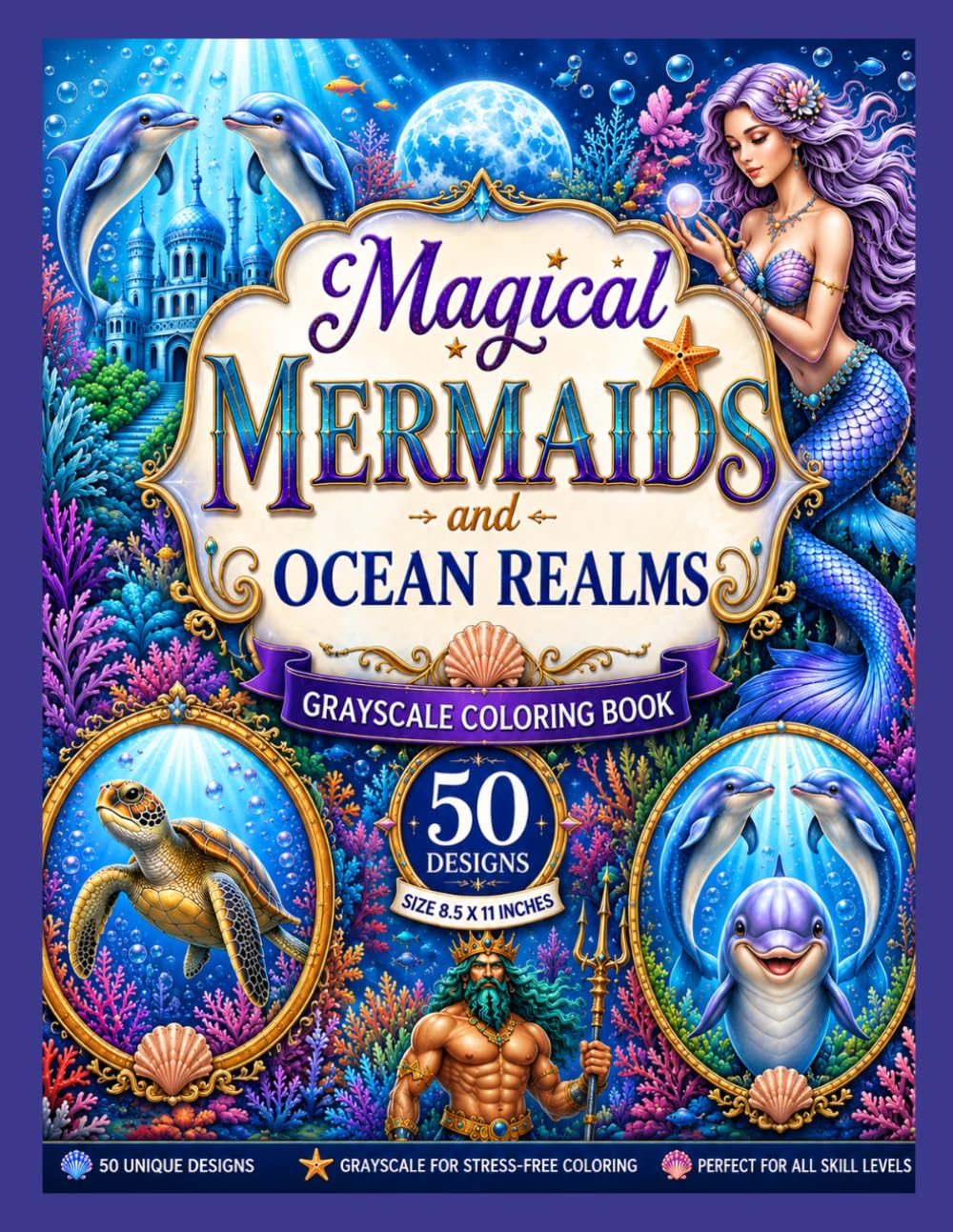 Magical Mermaids and Ocean Realms A Grayscale Fantasy Adult Colouring Book: Featuring Mermaids, Sea Witches, Ocean Goddesses, Magical Sea Creatures and Enchanted Underwater Worlds