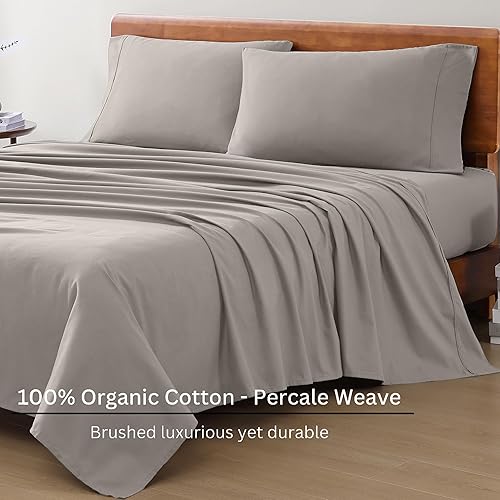 Miniatura 3 de LANE LINEN - Juego de sábanas tamaño individual de 100 % de algodón orgánico percal de fibras largas, 3 piezas para cama transpirable, se adapta a