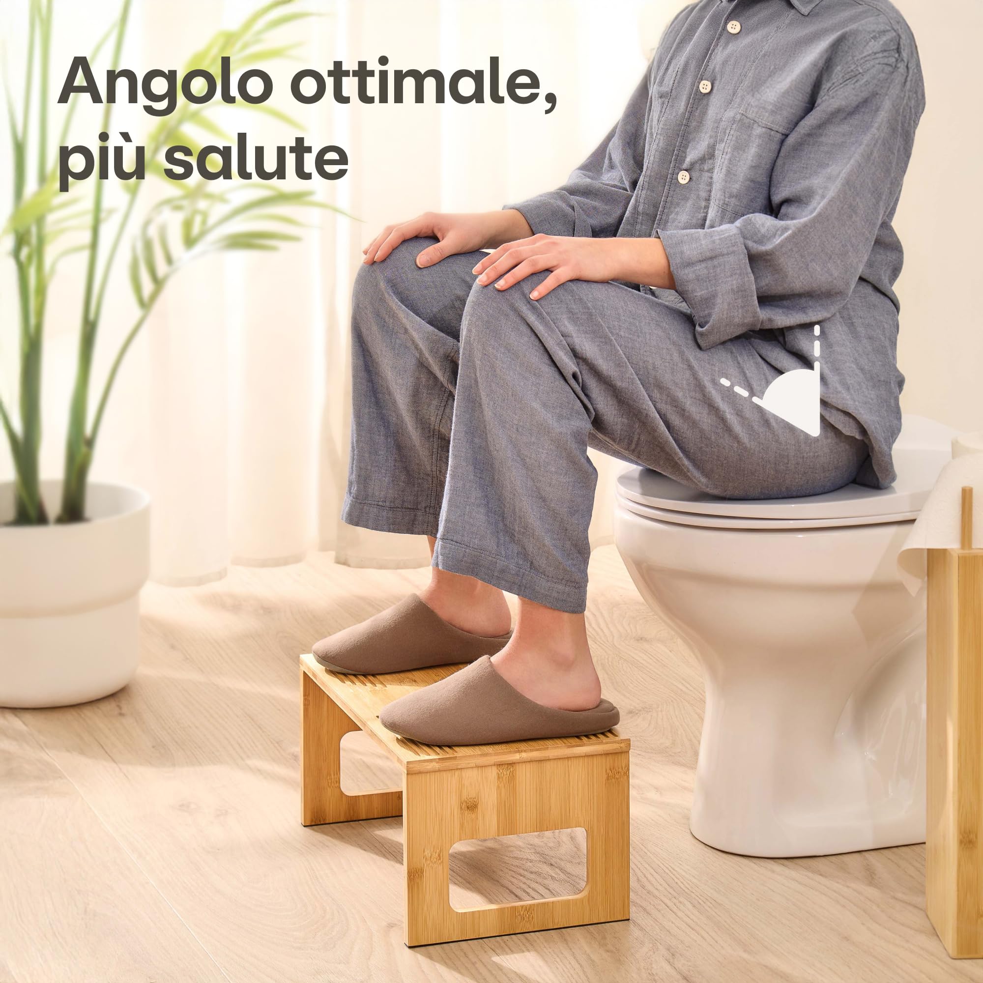Praknu Sgabello WC Pieghevole in Bambù FSC® – Ergonomico, 𝗔𝗻𝘁𝗶𝘀𝗰𝗶𝘃𝗼𝗹𝗼 e Fisiologico per Adulti - Ideale per il Bagno